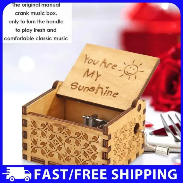 Carved Wood Hand Musical Box Cranked Manual Child Birthday Gifts Home Decoration
