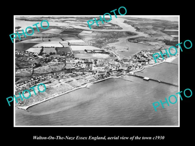 OLD LARGE HISTORIC PHOTO OF WALTON ON THE NAZE ENGLAND TOWN AERIAL VIEW c1930 1