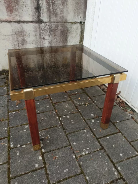 70er Coffee Table Palisander Couchtisch Teak Mid Century Glas Messing Tisch