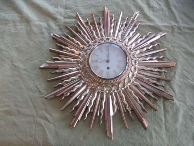 Vintage Syroco Starburst Sunburst 8 Day 19.5”Wall Clock No Key