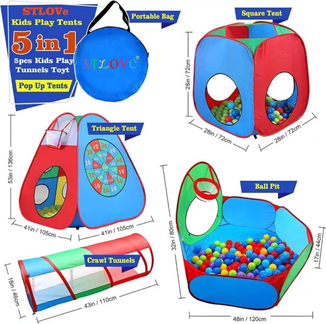 Kids Play Tent, 5 in 1 Play Tunnel Toy, Pop Up Tent, Playhouse and Tunnel STLOVe