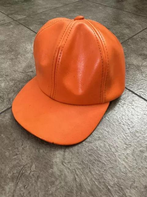 Vintage YR Orange Hat W/Ear Flaps Vinyl L Large Hunting Fishing Original Tag