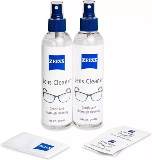 Zeiss Lens Care 2 Pack 8 Oz. Bottles Lens Cleaner, Microfiber Cloth, 10 Wipes
