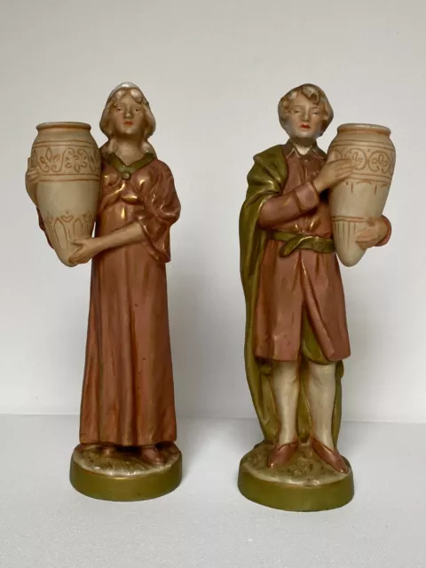 Early Royal Dux E Pair of Water Carriers 1219 & 1220 Figurines Antique 1920's