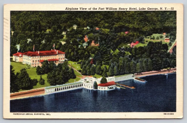 Postcard NY Airplane View of the Fort William Henry Hotel, Lake George 1949 A3
