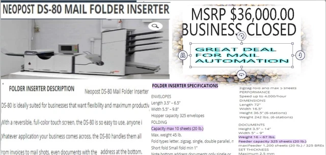 $36,000 New only $6500 OBO Neopost DS80 Paper Folder Envelope Inserter Machine