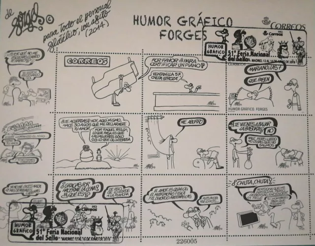 ESPAÑA 2014 PLIEGO HUMOR GRÁFICO FORGES con el MATASELLOS Feria Nacional 2014