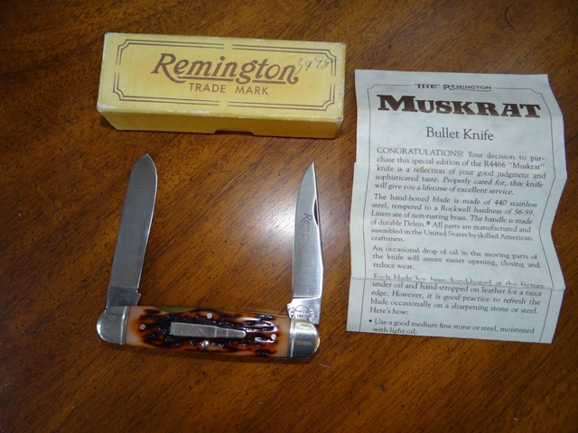 REMINGTON UMC Bullet Knife 1988 MUSKRAT R4466, Delrin Staghorn; NIB w papers