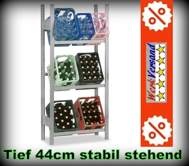 TIEFE 44 cm so steht`s stabil Flaschenregal Lagerregal Kistenregal wie Bild NEU