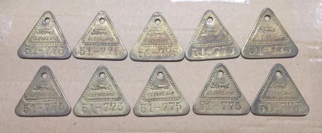 ~RARE~ SET (10) Matching Ford CLEVELAND FOUNDRY Employee Brass Tool Check Badge