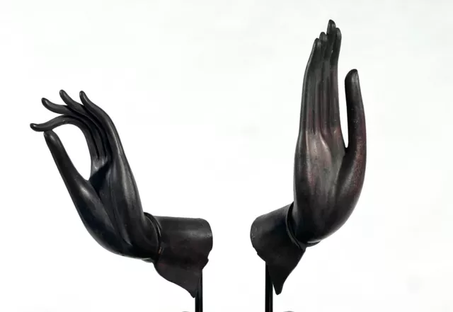 Bronze Buddha Hands, Vintage Mounted Set Of 2 From Thailand