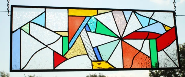 Colorful Stained Glass Panel, Window Hanging   22  1/2"x8 3/8"