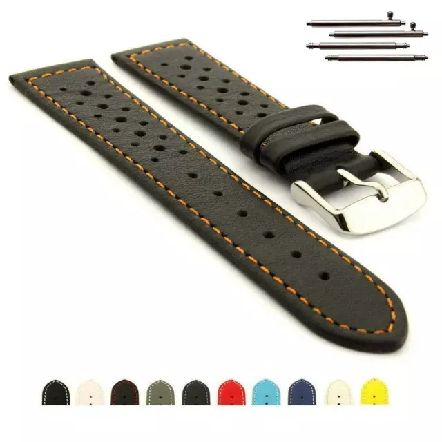 Genuine Leather Perforated Watch Strap Band Rally Racing 18 20 22 RIDER MM
