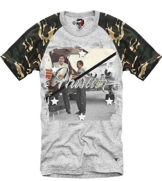 E1SYNDICATE GREY CAMO T-SHIRT PABLO ESCOBAR COCAINE KING EL CHAPO CALI 2782ca