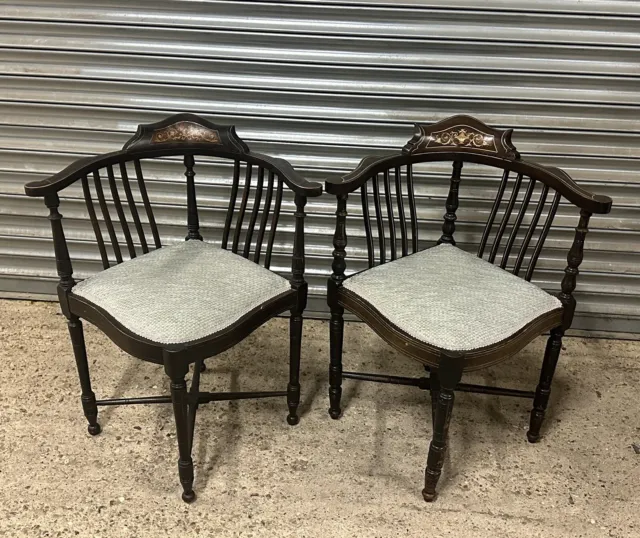 Beautiful Pair Of Antique Edwardian Inlaid Corner Chairs