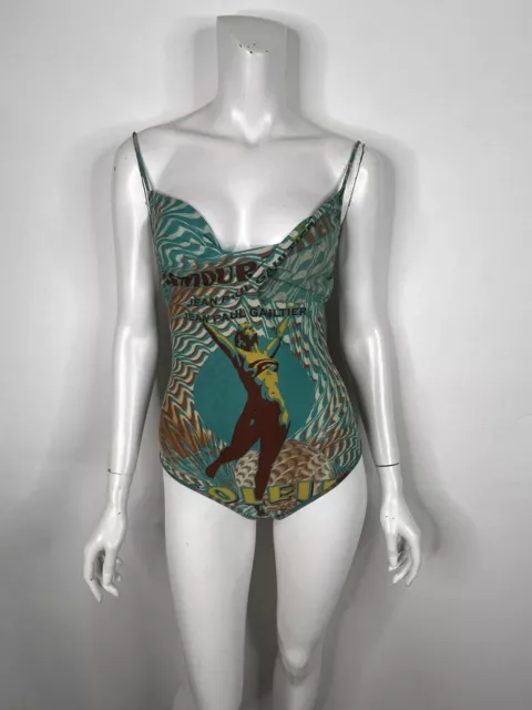 Vtg Jean Paul Gaultier Soleil Green Print Swimsuit 42 M