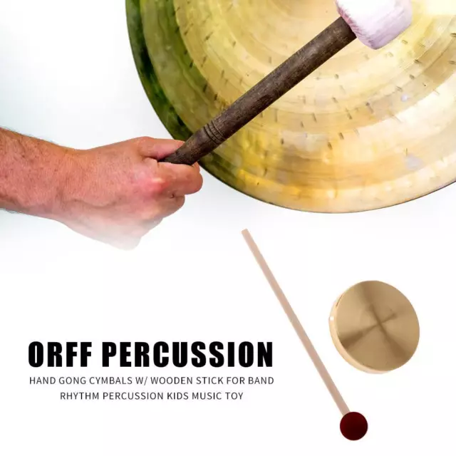 21cm Hand Gong Copper Cymbals with Wooden Stick for Band Rhythm Kids Music Toy 2