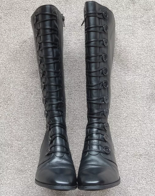 NEW LOTUS DESIGNER black leather knee length wide leg chunky boots