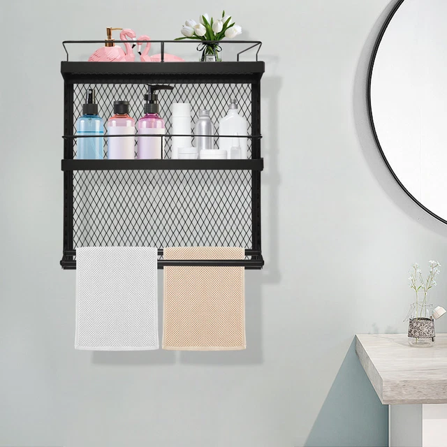 Soporte de champú de metal de 2 animales montado en pared de baño + barra de toallas