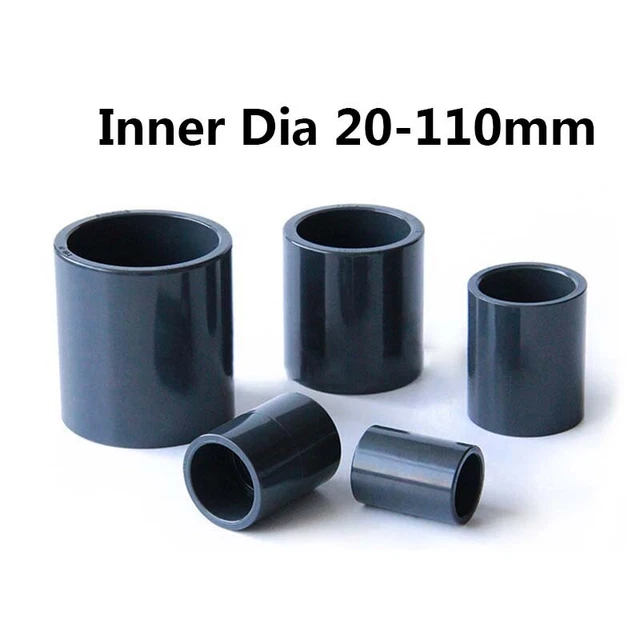 PVC Straight Connector Socket ID 20-110mm Hose Pipe Coupling Adapter Dark Gray