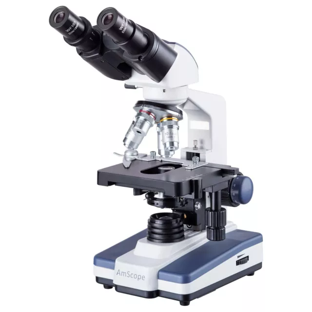 AmScope 40X-1600X LED Binocular Compound Microscope 3D 2-Layer Mechanical Stage