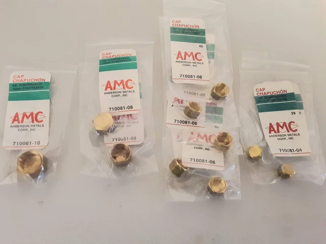 Compression Caps Mixed Lot of 10 Brass 4 sizes Anderson Metals