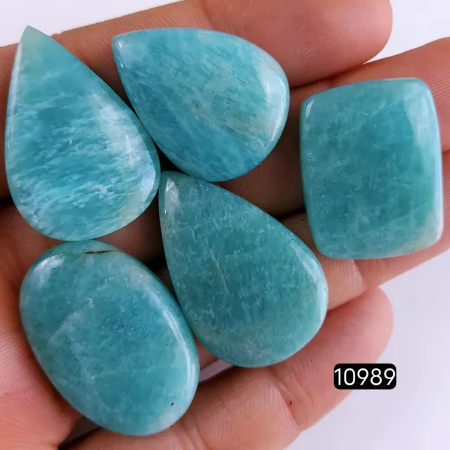 5 Pc 168 Cts Natural Amazonite Loose Cabochon Gemstone Lot 30x21-27x20mm #10989