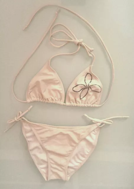 Maillot de bain 2 pièces triangle écru ✿✿✿ Fleur cloutée dorée ✿✿✿ Taille 38 TBE