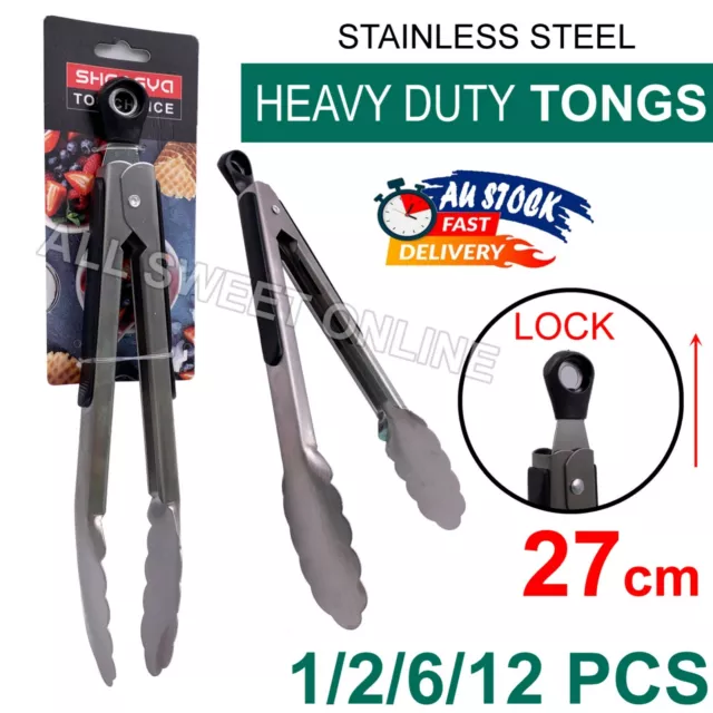 Heavy Duty Stainless Steel Tongs Kitchen Clip Kitchen Food Holder Cooking BBQ AU