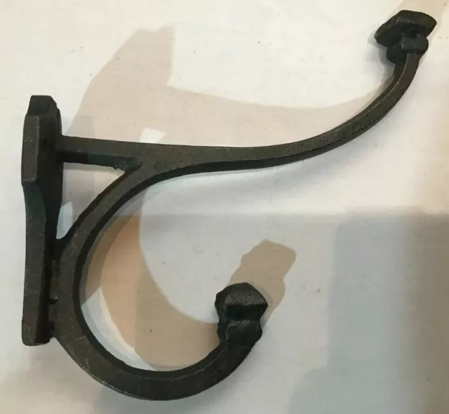 Large HD Black 7" Finial Top Cast Iron Double Hook Coat Hat Primitive Hanger NEW