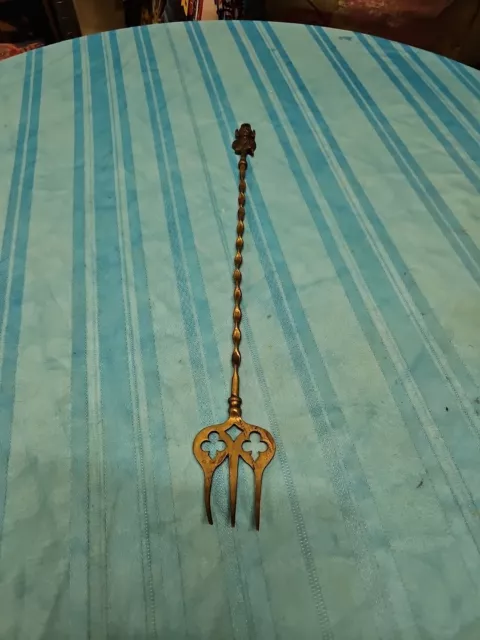 Vintage English BRASS FIREPLACE TOASTING FORK 18.5 inches Monkey,Devil