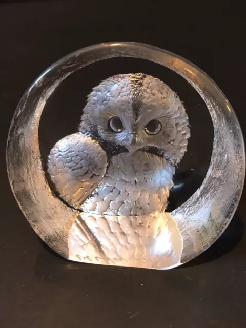 Vintage Mats Jonasson Sweden Full Lead Crystal Small Owl Paperweight