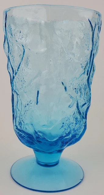 Blue Drinking Glass Goblet Footed Morgantown Seneca Driftwood Crinkle VTG MCM