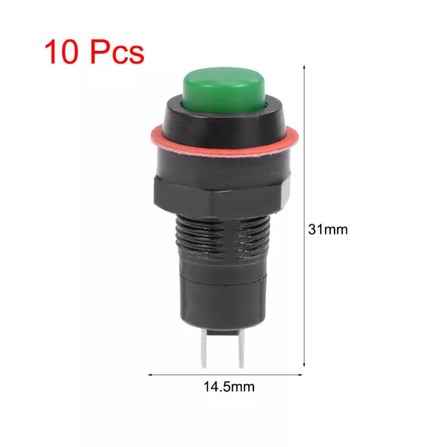 10Pcs 10mm Latching Type Mini Push Button Switch Green Round Button SPST NO