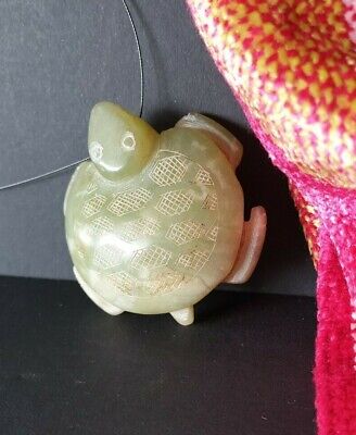 Old Chinese Carved Turtle Pendant on Cord in Pale Greenstone Jade …beautiful col
