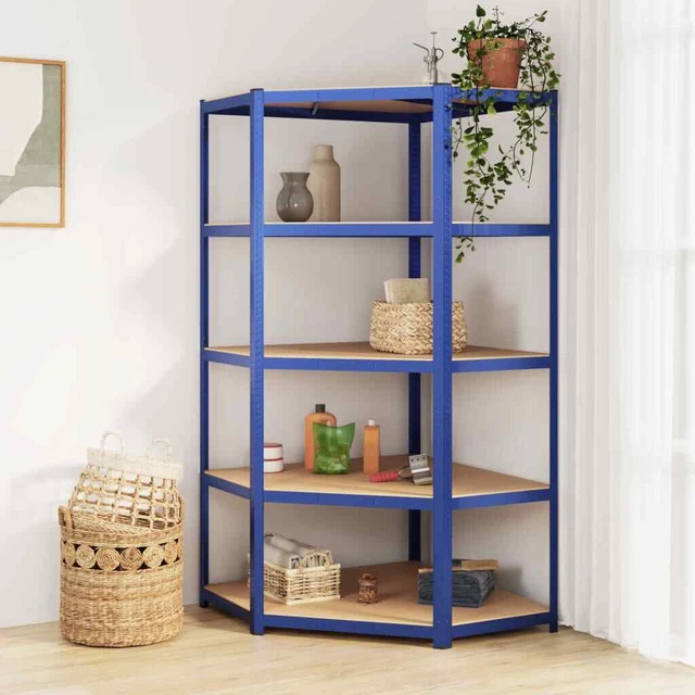 Estantería esquina 5 niveles madera contrachapada y acero azul vidaXL