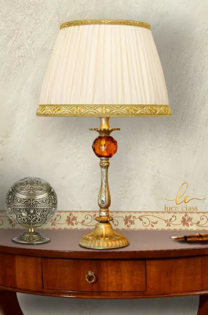 Lampada da tavolo comodino classica in cristallo AMBRA e ottone con paralume