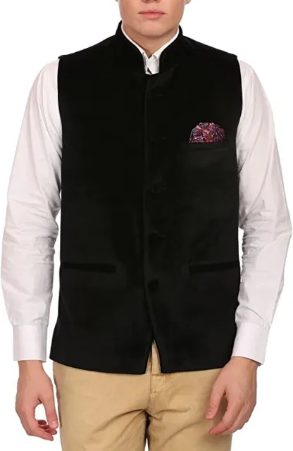 Wintage Men's Velvet Festive Nehru Jacket Vest Waistcoat Black 5XL/52