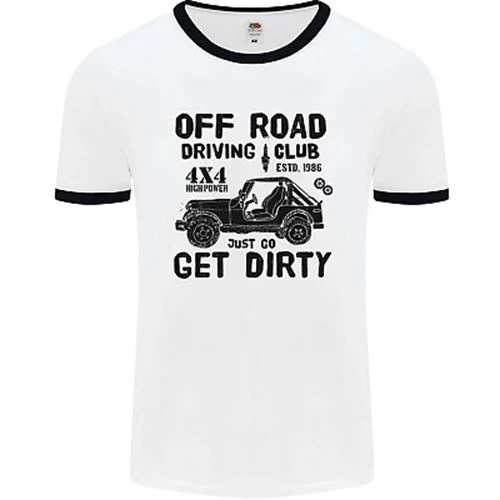 Off Road Driving Club Get Dirty 4x4 Funny Mens White Ringer T-Shirt