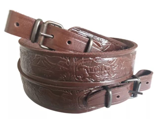 Deer Design Brown Leather Rifle Sling Shotgun Air Gun Strap Hunting Shooting