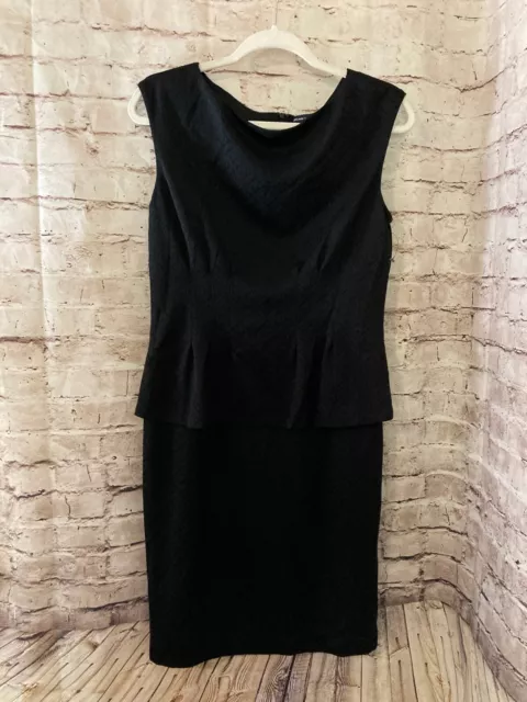 American Living Dress Women's 10 Sheath Black LBD Peplum Draped Cowl Neck Zip