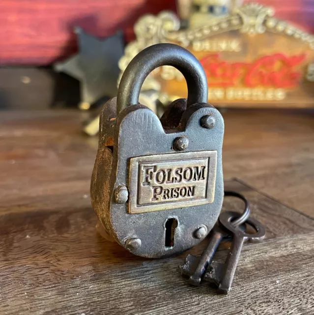 Folsom Prison Cast Iron Lock With 2 Keys Works Perfectly- Free Ship! Padlock 2