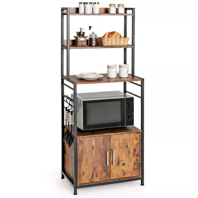 Giantex 4-Tier Kitchen Storage w/ Cabinet Utility Baker’s Rack Microwave Stand