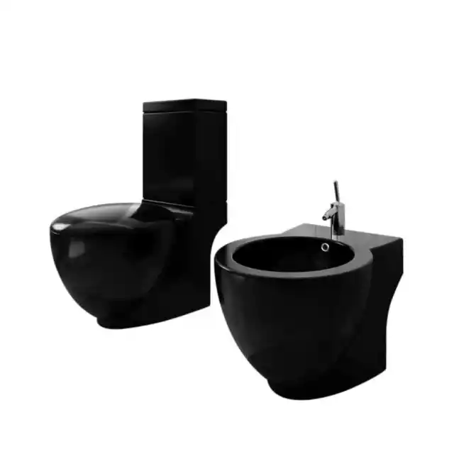 Ensemble de toilette et bidet sur pied Noir C�ramique