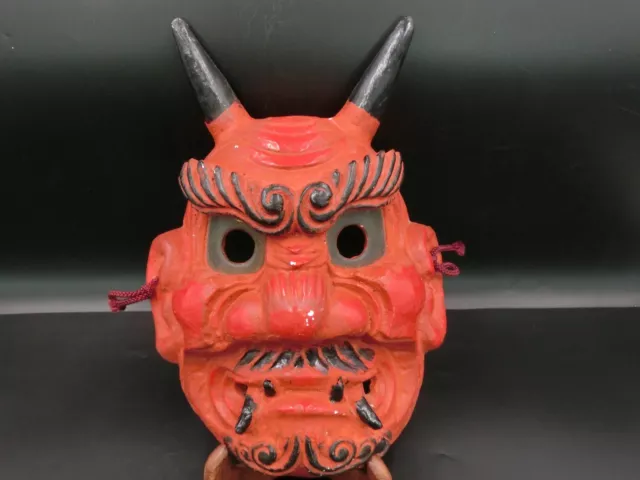 Japanese Vintage Noh Mask ONI Kagura Mask Red demon