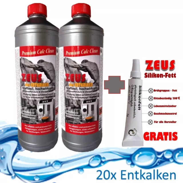 (9,45€/1L)Für Miele * Entkalkungstabletten, 2x 1L Zeus Entkalker + Silikonfett