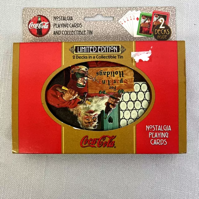 1998 Coca-Cola Christmas Playing Cards In Tin Santa 2 Decks Advertising Coke