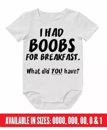 Funny Boobs For Breakfast Bodysuit Baby Shower Romper Uncle Mum Dad Clothing