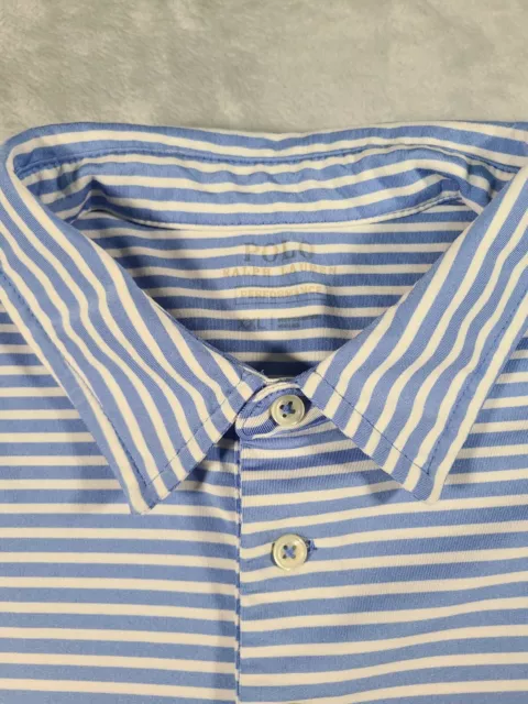 Polo Ralph Lauren Performance Golf Shirt Men's 2XL White Blue Striped Stretch*