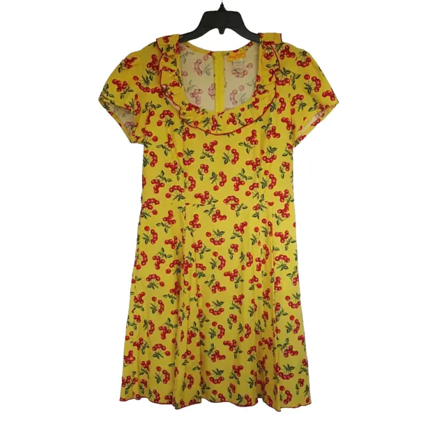 Bernie Dexter Womens Dress 1X Yellow Cherry Rockabilly Pin-Up Mod 50s Retro